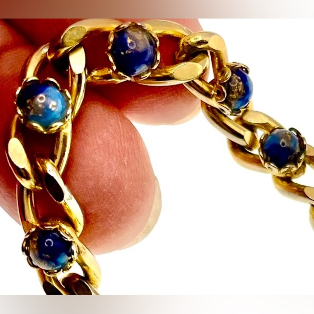 Vintage Gold and Blue Chain-Link Bracelet